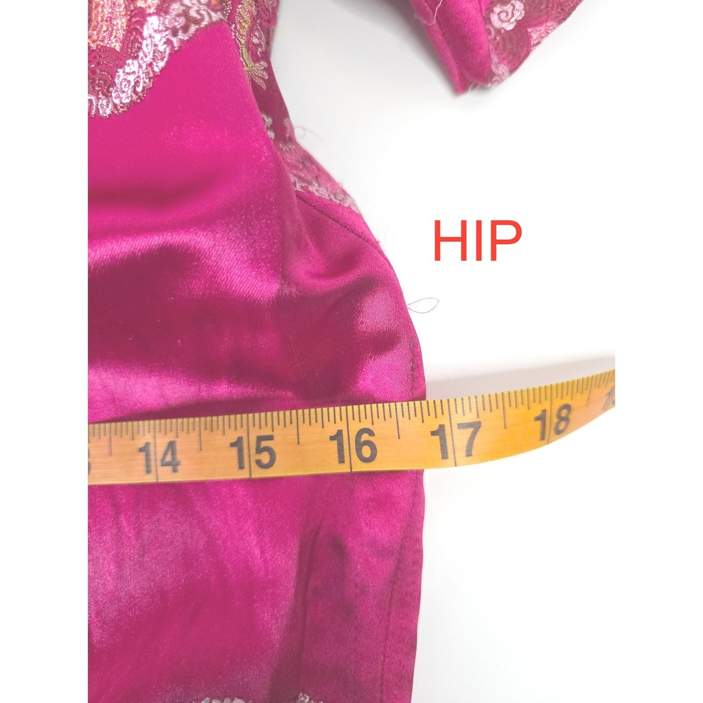 60s Vintage Fuchsia Pink Satin Cheongsam Qipao Dress Dragon Phoenix Brocade Midi - Picture 16 of 16